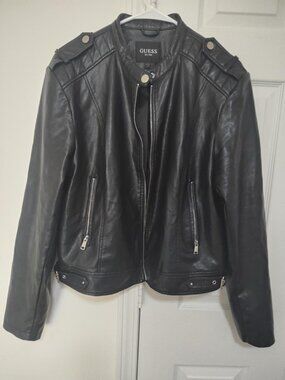 GUESS Black Faux Leather Moto Jacket Women’s XXL 2XL